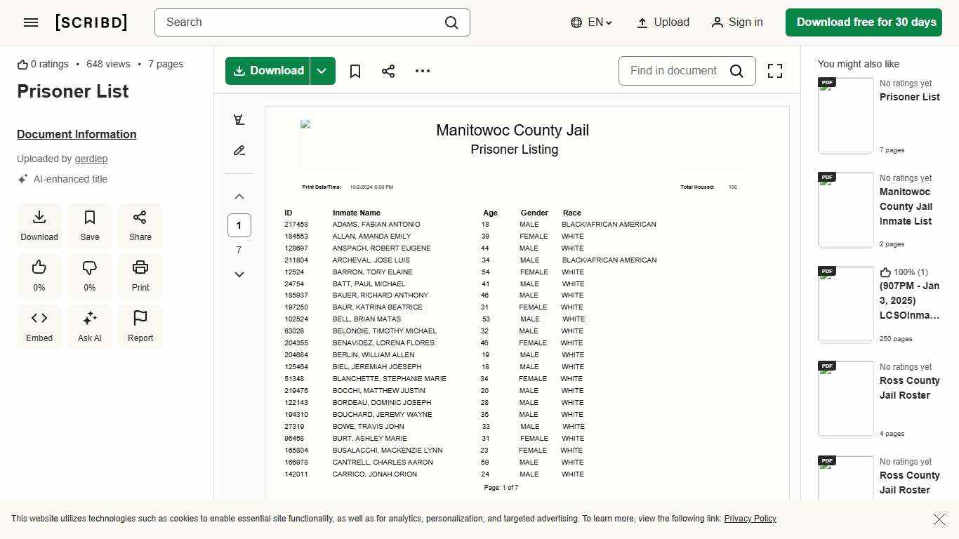 Prisoner List | PDF | The United States | Social Constructionism